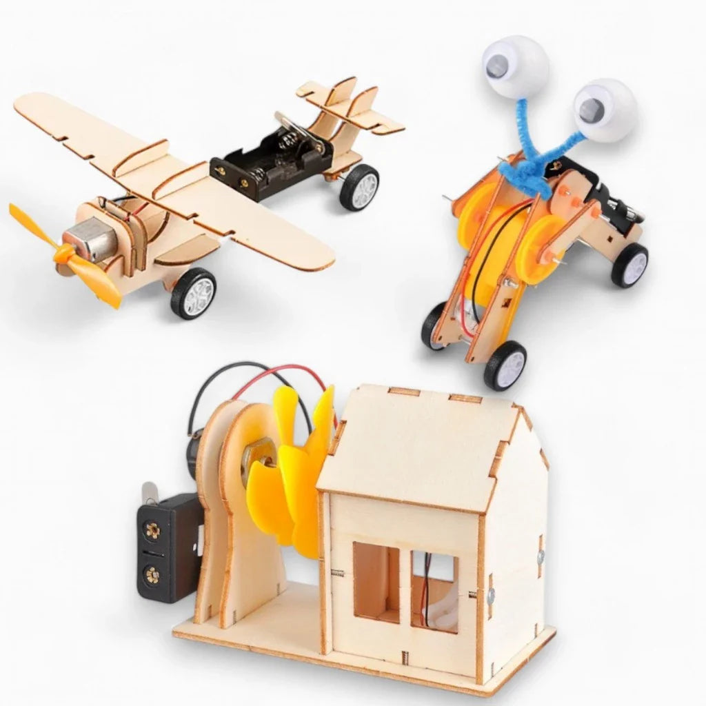 Kit Brinquedos de Montar em Madeira DIY STEAM | Casa, Robô e Avião Educativos 6+ – Brinco Lab