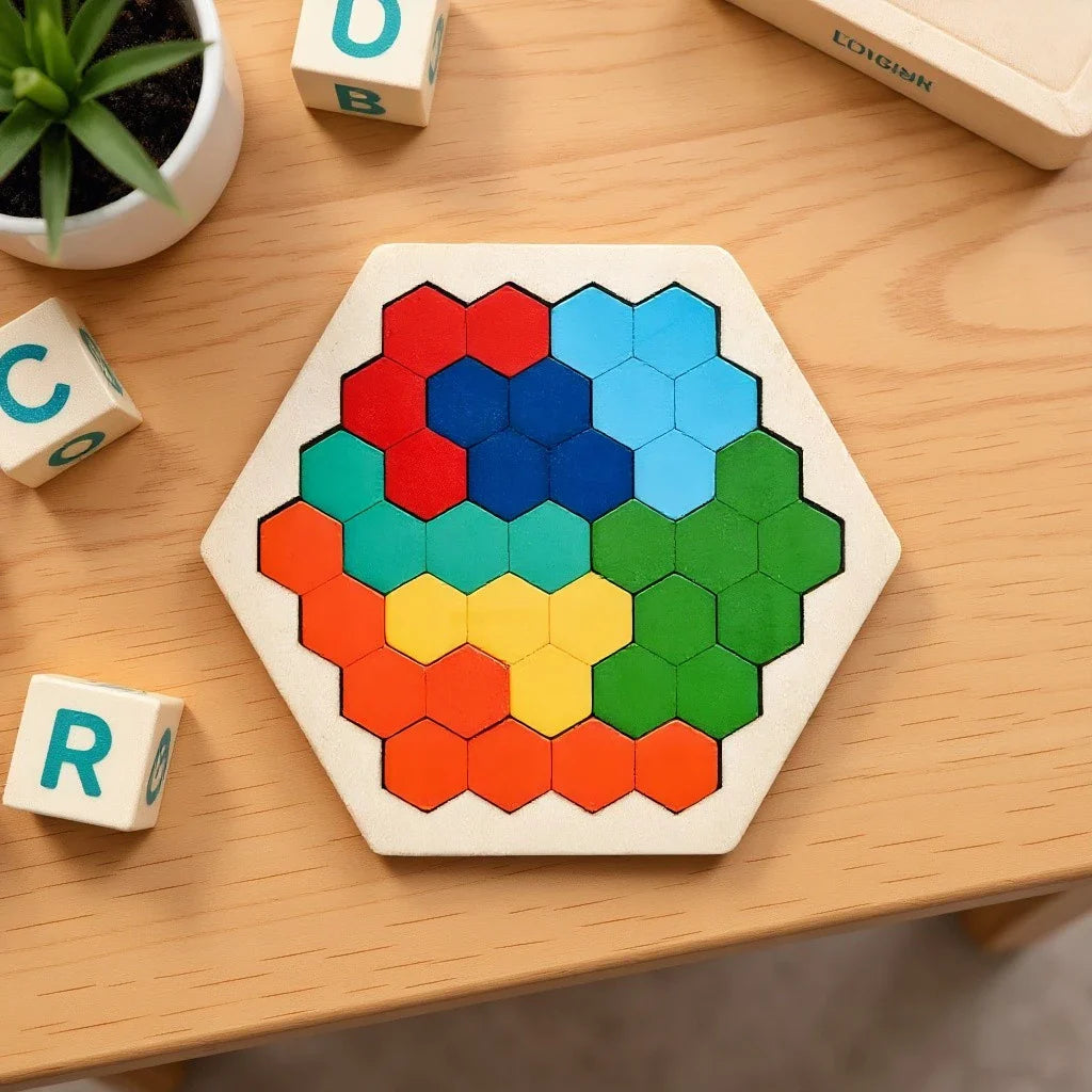 Quebra-Cabeça de Madeira Arco-Íris Montessori | Tangram Educativo Colorido para Crianças – Brinco Lab