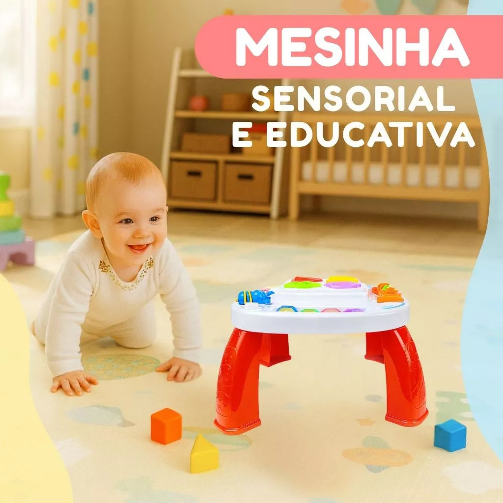 Mesinha Didática Infantil Educativa Sensorial | Mesa de Atividades Interativas para Bebês +12 Meses – Brinco Lab