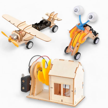 Kit Brinquedos de Montar em Madeira DIY STEAM | Casa, Robô e Avião Educativos 6+ – Brinco Lab