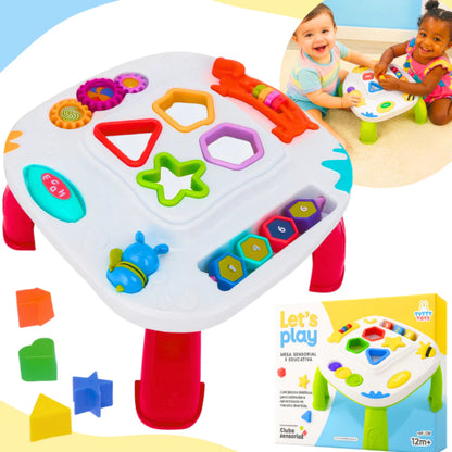 Mesinha Didática Infantil Educativa Sensorial | Mesa de Atividades Interativas para Bebês +12 Meses – Brinco Lab