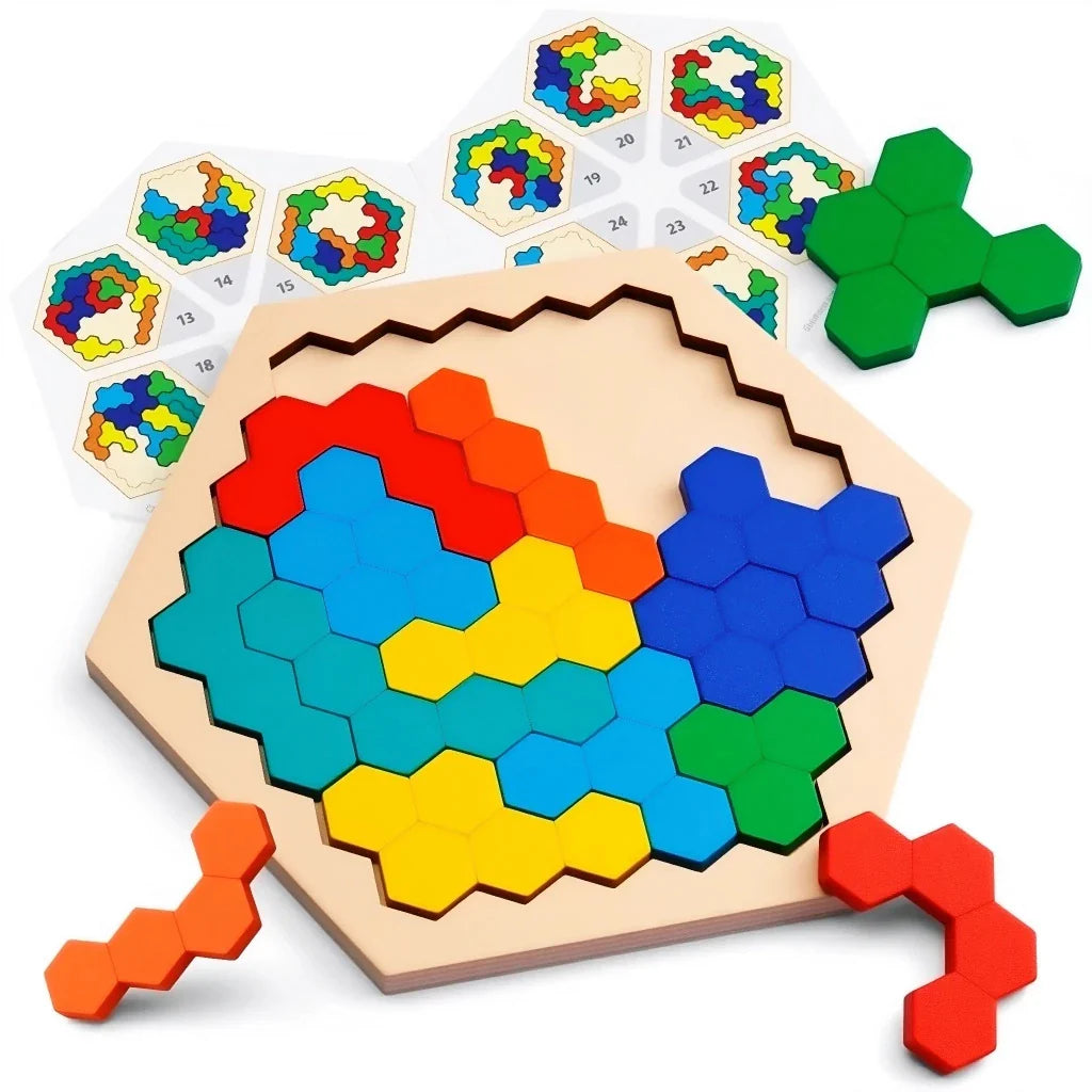 Quebra-Cabeça de Madeira Arco-Íris Montessori | Tangram Educativo Colorido para Crianças – Brinco Lab