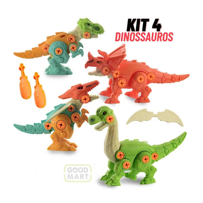 Kit 4 Dinossauros Monta e Desmonta Educativo | Brinquedo Pedagógico com Ferramentas – Brinco Lab
