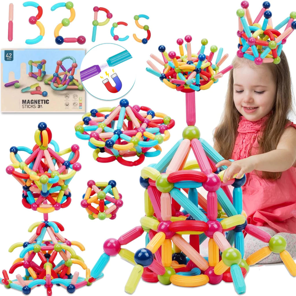 Blocos Magnéticos Montessori 42 Peças – Bolas e Varas Educativo | Brinco Lab