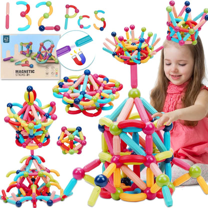 Blocos Magnéticos Montessori 42 Peças – Bolas e Varas Educativo | Brinco Lab