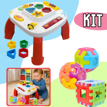 Kit Mesinha Educativa Infantil + 3 Cubos Didáticos | Brinquedo Interativo Sensorial para Bebês +12 Meses – Brinco Lab