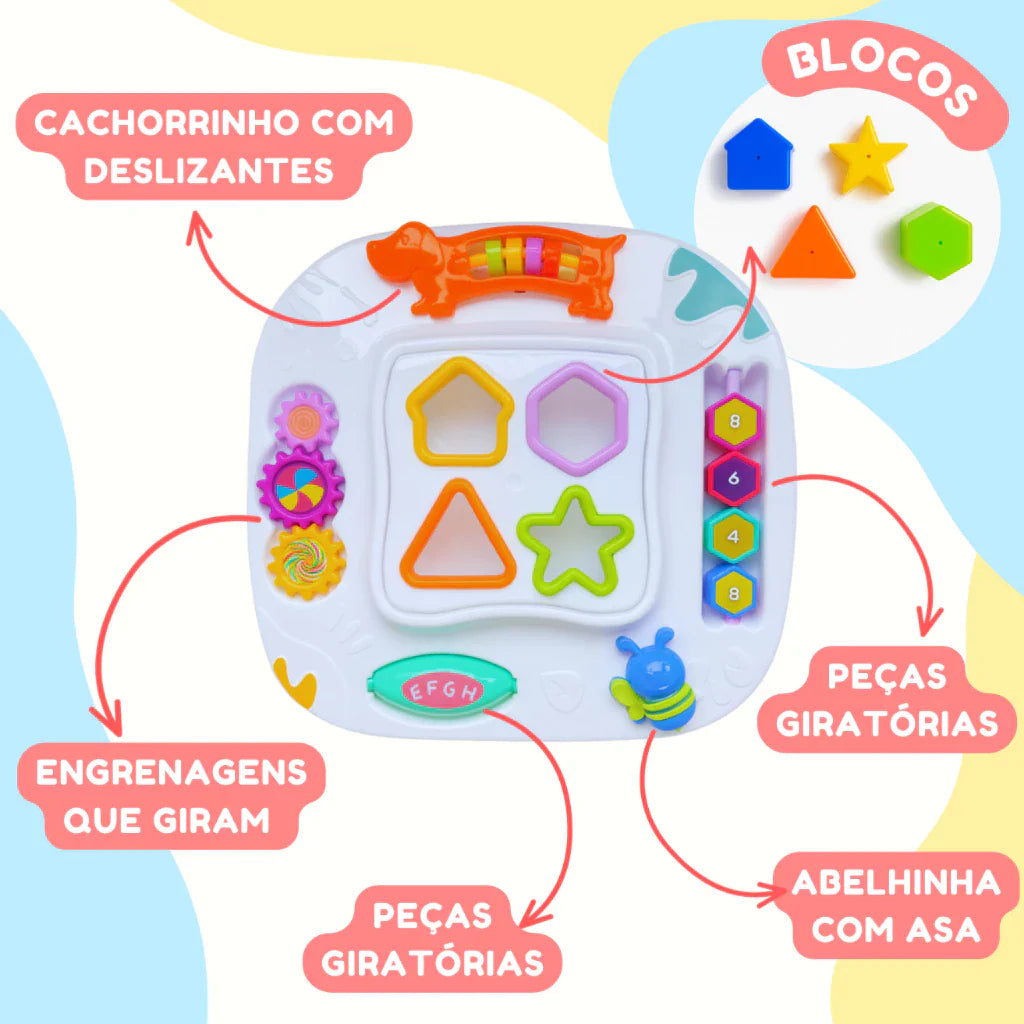 Mesinha Didática Infantil Educativa Sensorial | Mesa de Atividades Interativas para Bebês +12 Meses – Brinco Lab