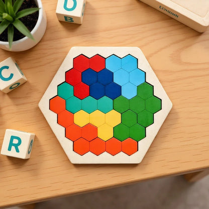 Quebra-Cabeça de Madeira Arco-Íris Montessori | Tangram Educativo Colorido para Crianças – Brinco Lab