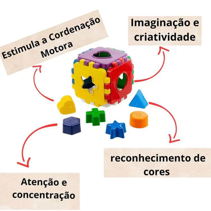 Cubo Didático Educativo de Encaixe | Brinquedo Pedagógico Colorido para Crianças +12 Meses – Brinco Lab
