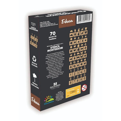 Stencil Montessori de Madeira para Desenho | 70 Peças + 4 Canetas Educativas para Crianças – Brinco Lab