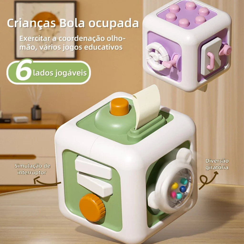 Brinquedo Sensorial Montessori 6 Lados | Cubo de Atividades Educativo para Crianças 3+ – Brinco Lab
