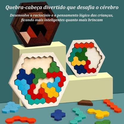 Quebra-Cabeça de Madeira Arco-Íris Montessori | Tangram Educativo Colorido para Crianças – Brinco Lab