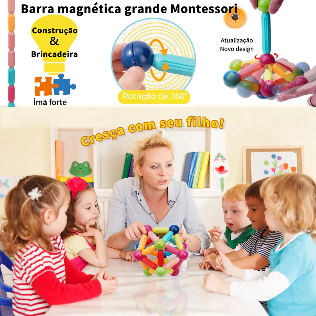 Blocos Magnéticos Montessori 42 Peças – Bolas e Varas Educativo | Brinco Lab