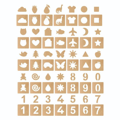 Stencil Montessori de Madeira para Desenho | 70 Peças + 4 Canetas Educativas para Crianças – Brinco Lab