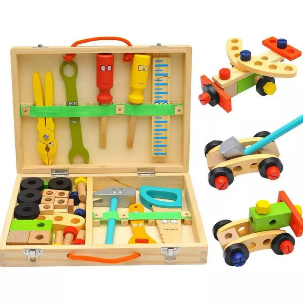 Caixa de Ferramentas de Madeira Educativa Infantil | Brinquedo de Montagem e Desmontagem 4 a 6 Anos – Brinco Lab
