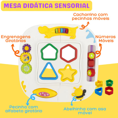 Kit Mesinha Educativa Infantil + 3 Cubos Didáticos | Brinquedo Interativo Sensorial para Bebês +12 Meses – Brinco Lab
