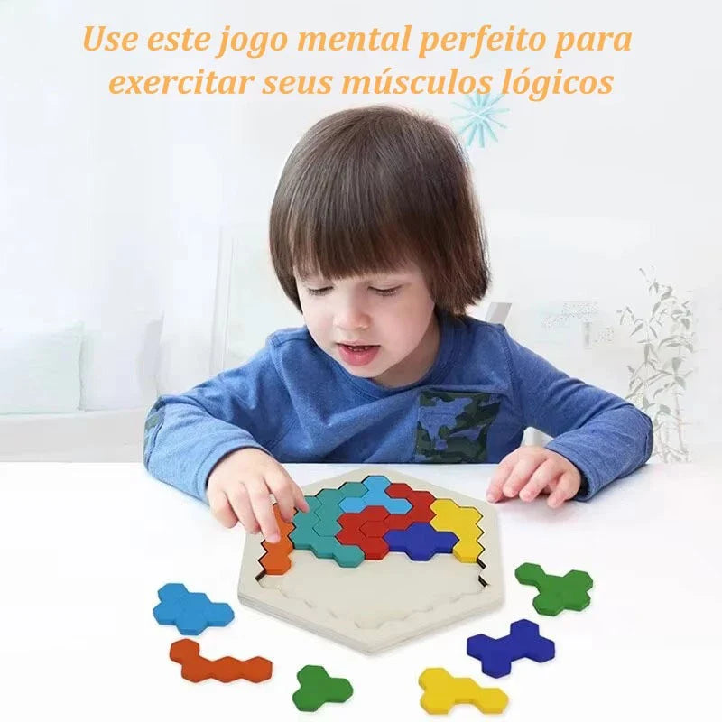 Quebra-Cabeça de Madeira Arco-Íris Montessori | Tangram Educativo Colorido para Crianças – Brinco Lab