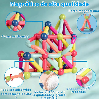 Blocos Magnéticos Montessori 42 Peças – Bolas e Varas Educativo | Brinco Lab