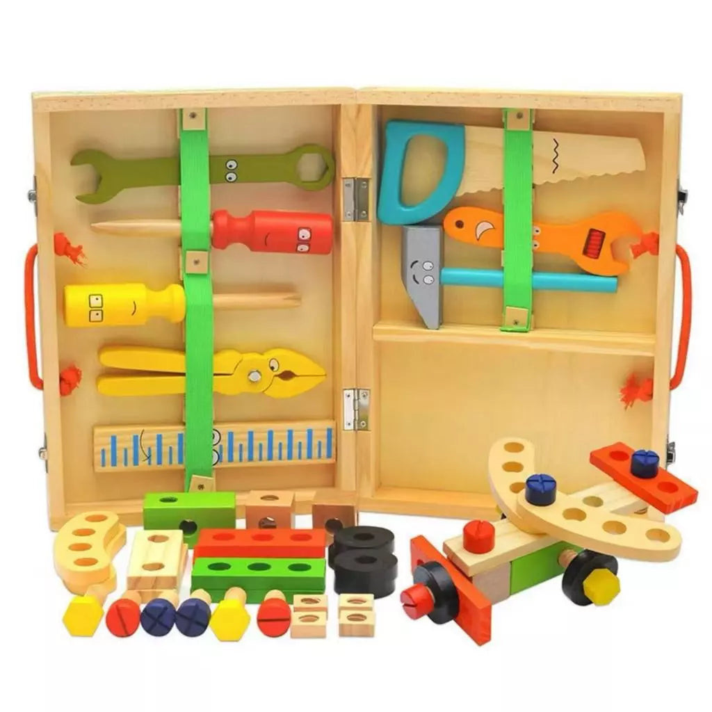 Caixa de Ferramentas de Madeira Educativa Infantil | Brinquedo de Montagem e Desmontagem 4 a 6 Anos – Brinco Lab
