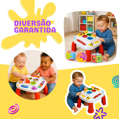 Kit Mesinha Educativa Infantil + 3 Cubos Didáticos | Brinquedo Interativo Sensorial para Bebês +12 Meses – Brinco Lab