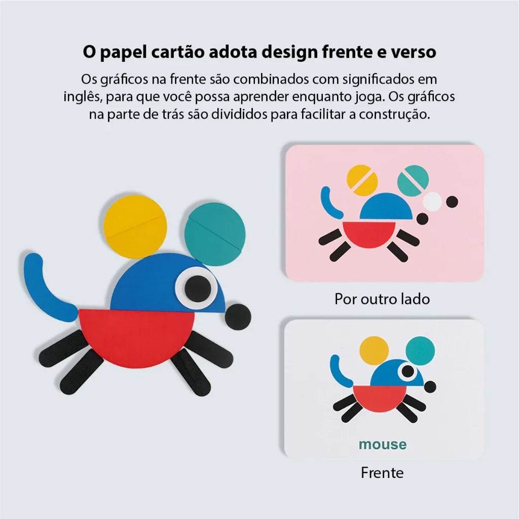Quebra-Cabeça de Formas em Madeira Montessori | 36 Blocos + 60 Cartas Educativas 3+ – Brinco Lab