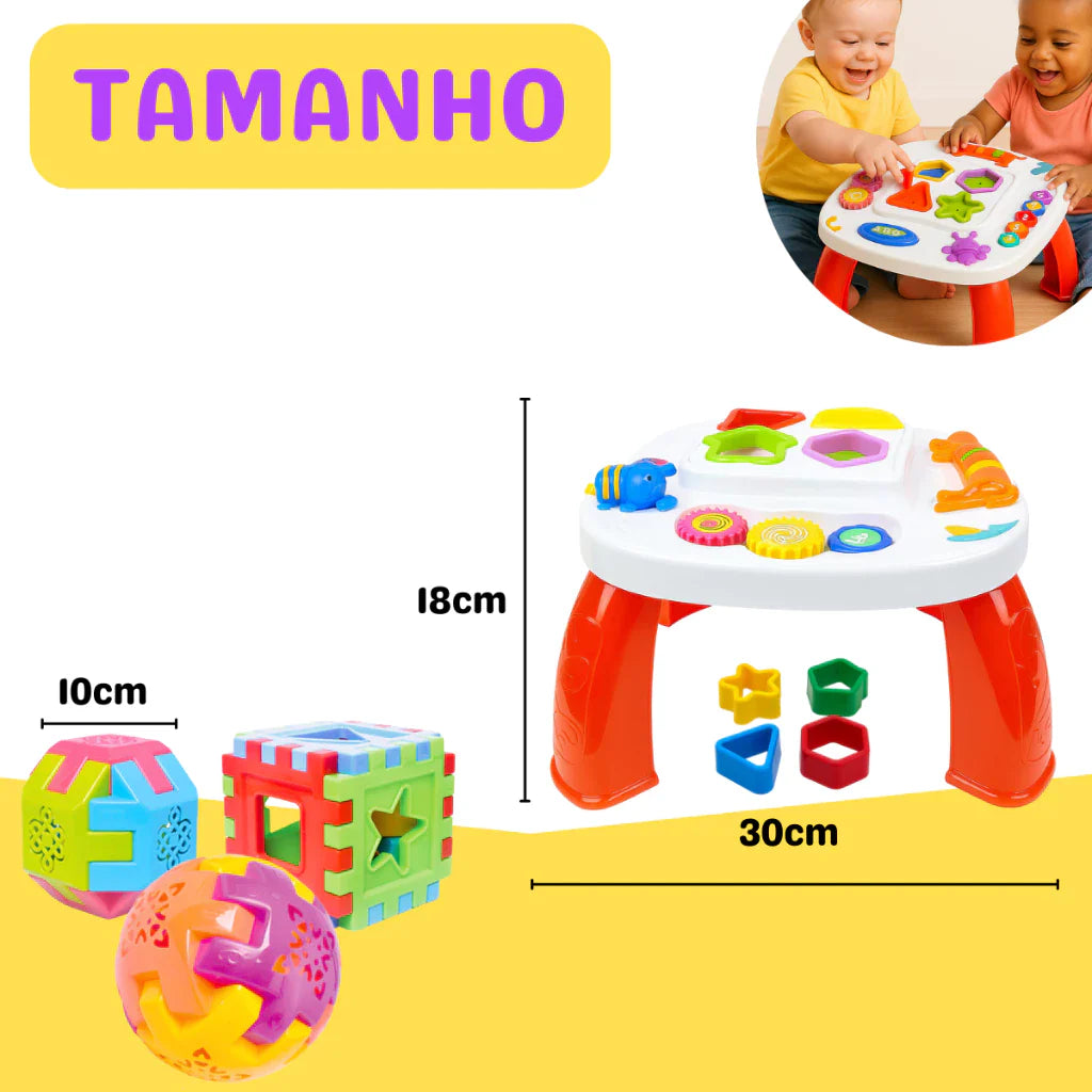 Kit Mesinha Educativa Infantil + 3 Cubos Didáticos | Brinquedo Interativo Sensorial para Bebês +12 Meses – Brinco Lab