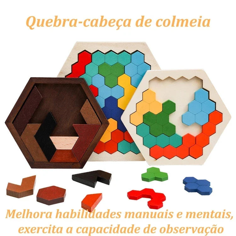 Quebra-Cabeça de Madeira Arco-Íris Montessori | Tangram Educativo Colorido para Crianças – Brinco Lab