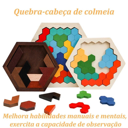 Quebra-Cabeça de Madeira Arco-Íris Montessori | Tangram Educativo Colorido para Crianças – Brinco Lab