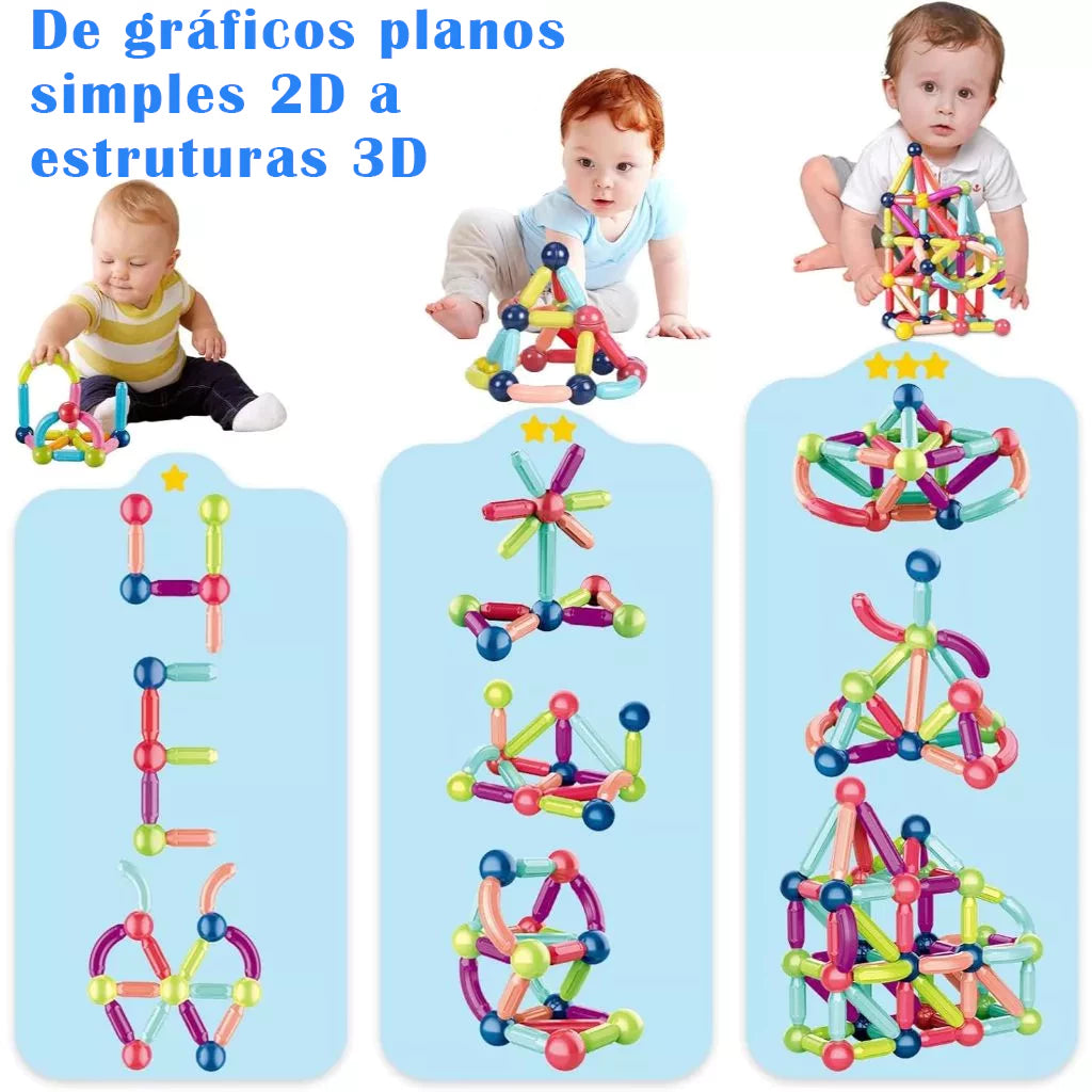 Blocos Magnéticos Montessori 42 Peças – Bolas e Varas Educativo | Brinco Lab
