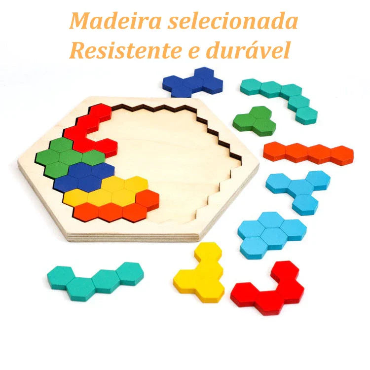Quebra-Cabeça de Madeira Arco-Íris Montessori | Tangram Educativo Colorido para Crianças – Brinco Lab