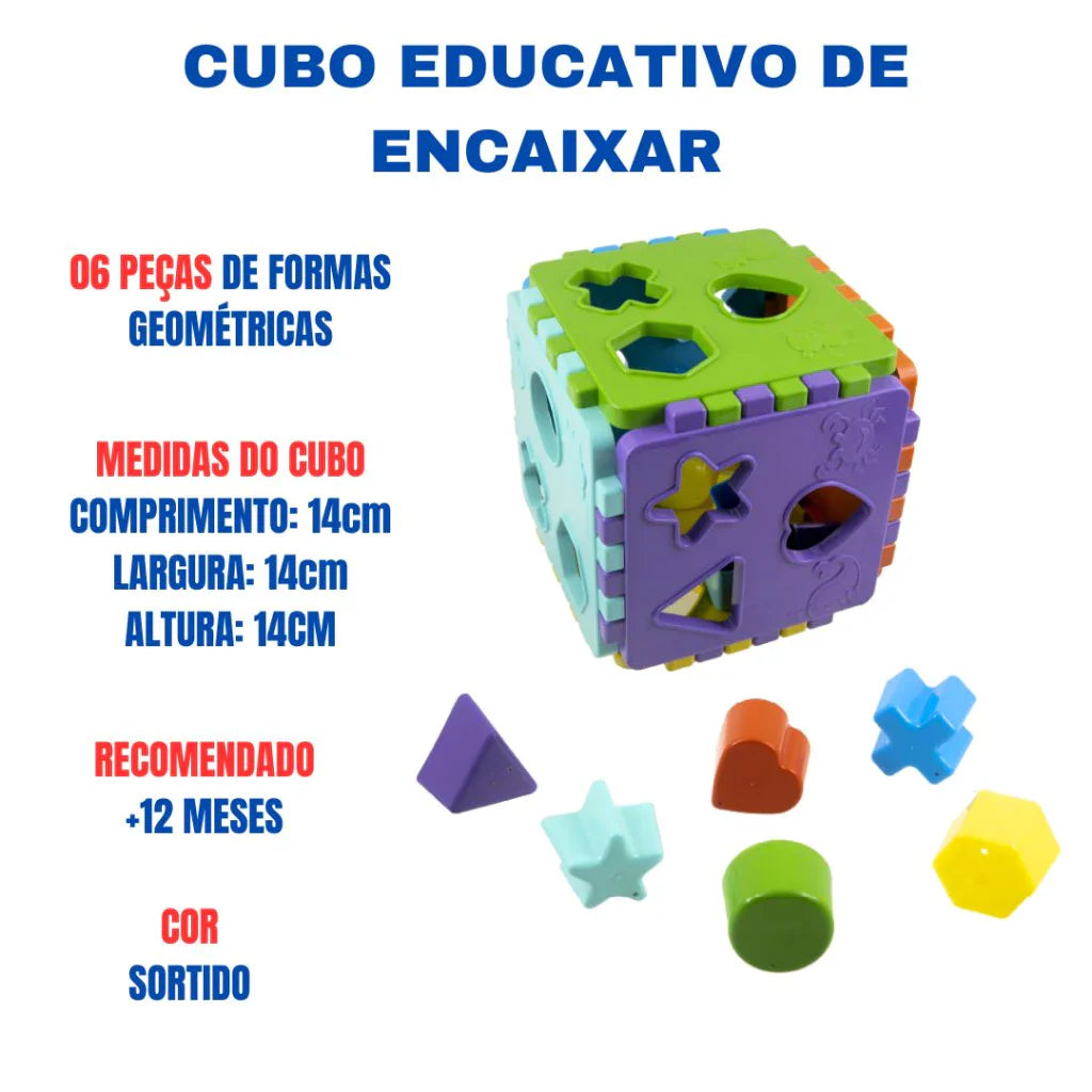 Cubo Didático Educativo de Encaixe | Brinquedo Pedagógico Colorido para Crianças +12 Meses – Brinco Lab