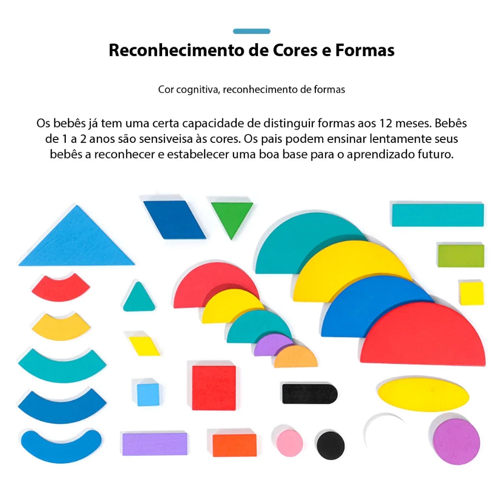 Quebra-Cabeça de Formas em Madeira Montessori | 36 Blocos + 60 Cartas Educativas 3+ – Brinco Lab