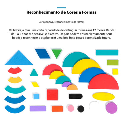 Quebra-Cabeça de Formas em Madeira Montessori | 36 Blocos + 60 Cartas Educativas 3+ – Brinco Lab
