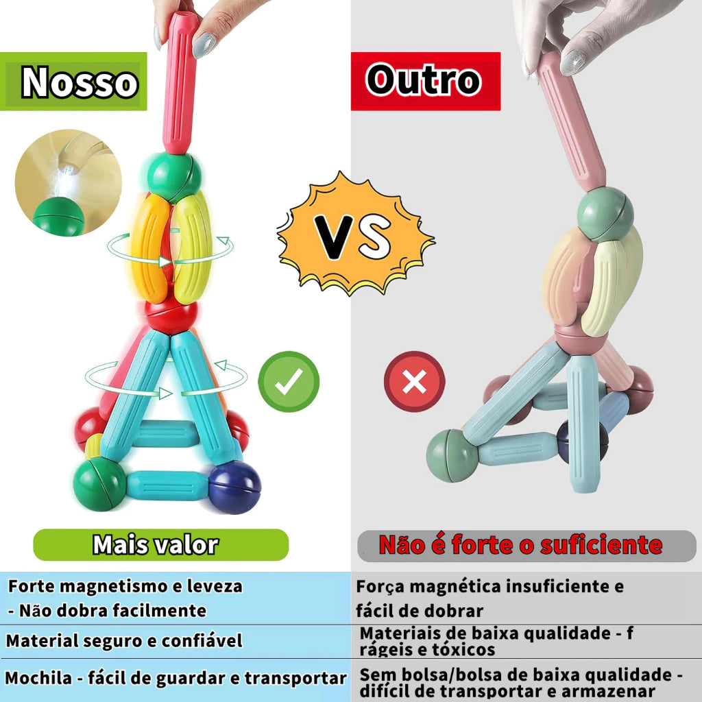 Blocos Magnéticos Montessori 42 Peças – Bolas e Varas Educativo | Brinco Lab