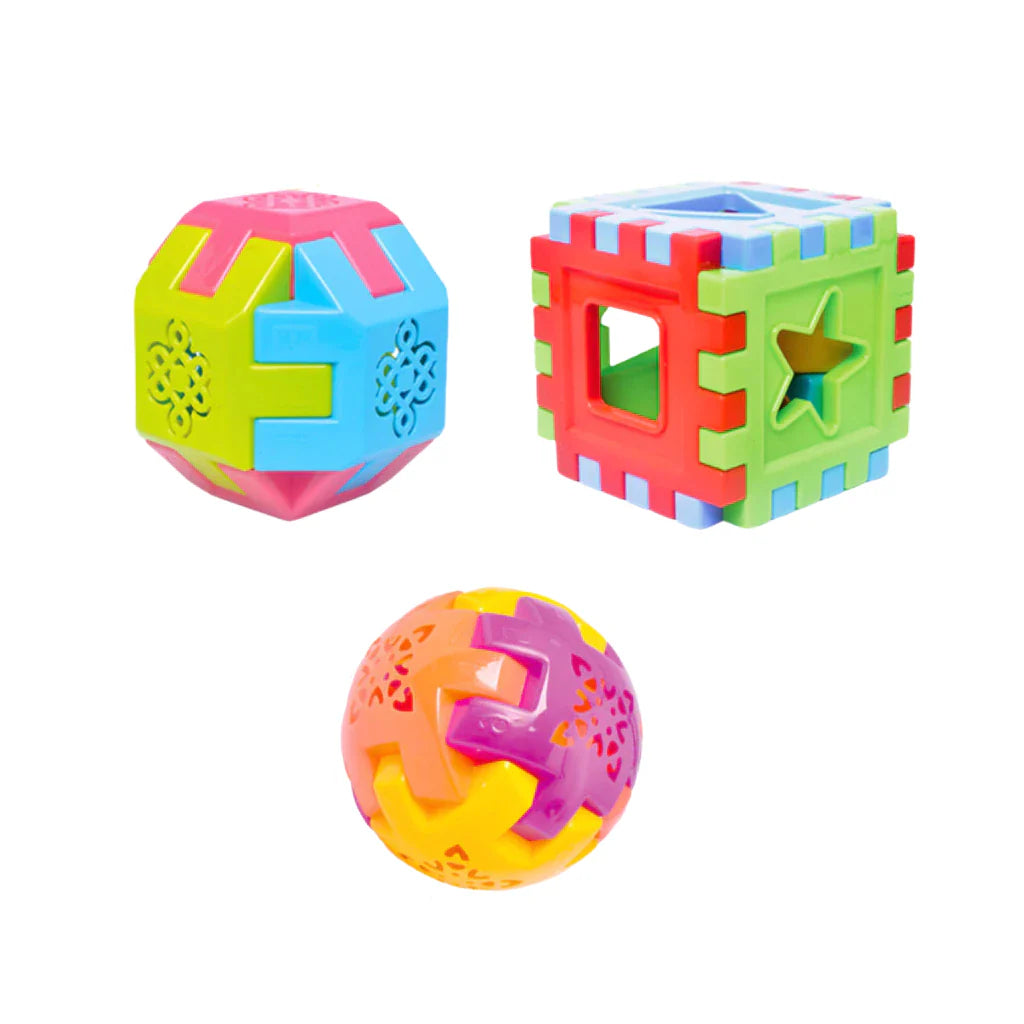 Kit Mesinha Educativa Infantil + 3 Cubos Didáticos | Brinquedo Interativo Sensorial para Bebês +12 Meses – Brinco Lab