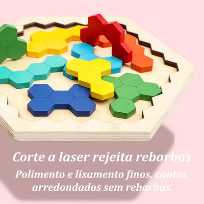 Quebra-Cabeça de Madeira Arco-Íris Montessori | Tangram Educativo Colorido para Crianças – Brinco Lab