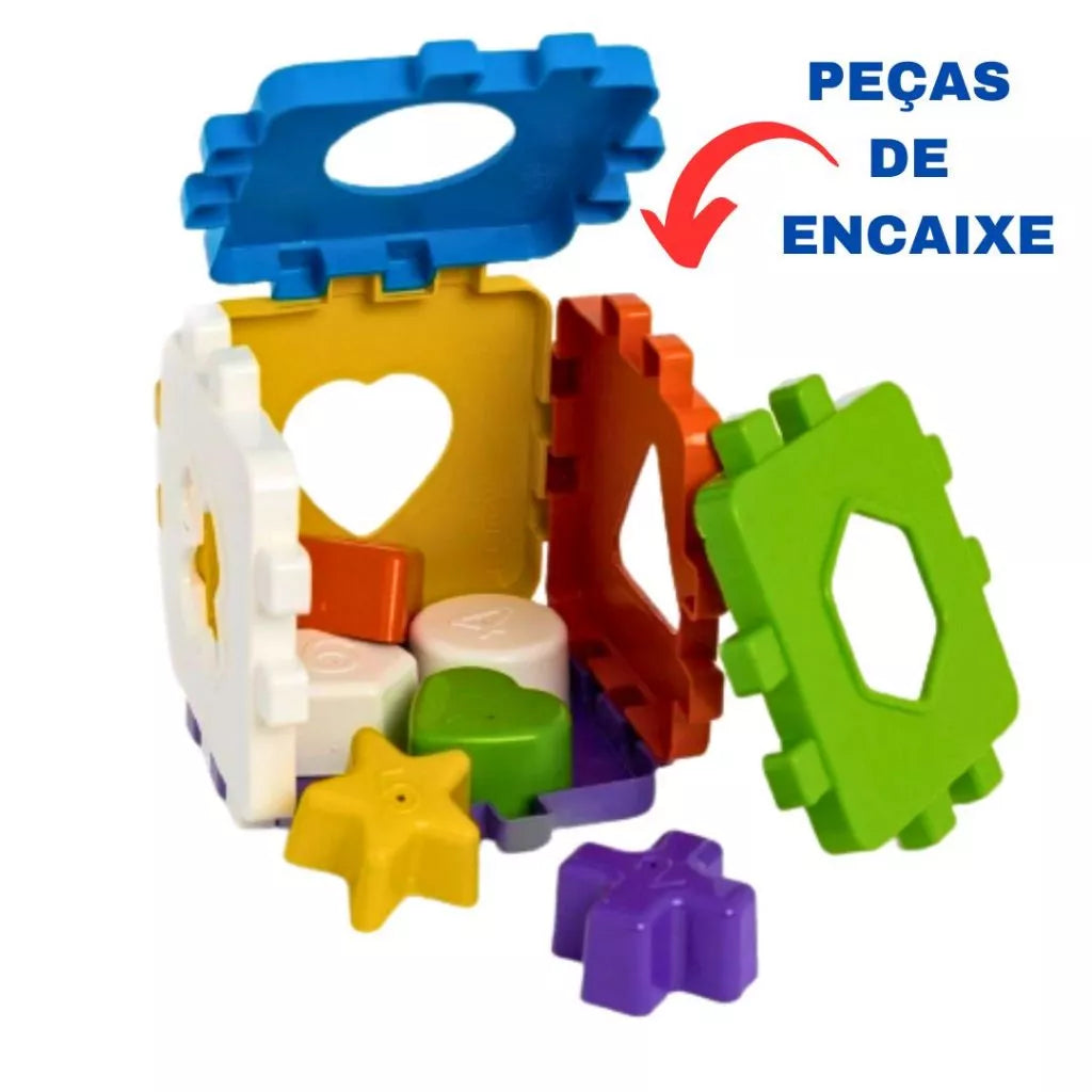Cubo Didático Educativo de Encaixe | Brinquedo Pedagógico Colorido para Crianças +12 Meses – Brinco Lab
