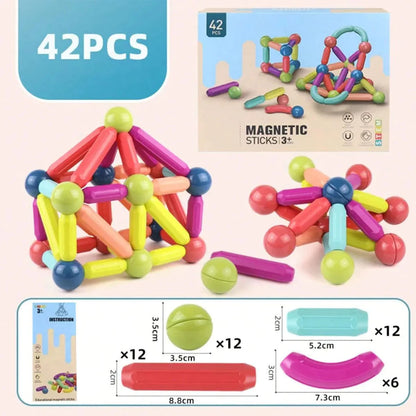 Blocos Magnéticos Montessori 42 Peças – Bolas e Varas Educativo | Brinco Lab