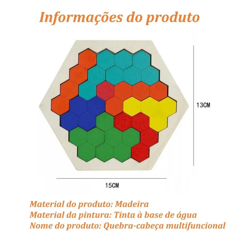 Quebra-Cabeça de Madeira Arco-Íris Montessori | Tangram Educativo Colorido para Crianças – Brinco Lab