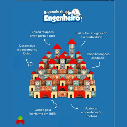 Blocos de Montar Brincando de Engenheiro 300 Peças | Brinquedo Educativo Pedagógico em Madeira 3+ – Brinco Lab