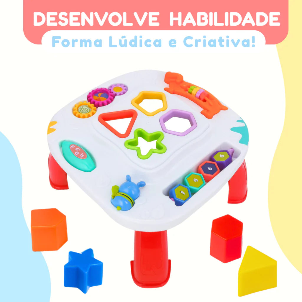 Mesinha Didática Infantil Educativa Sensorial | Mesa de Atividades Interativas para Bebês +12 Meses – Brinco Lab