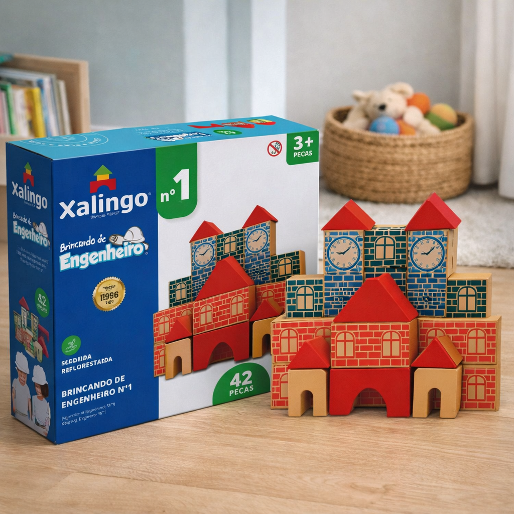 Blocos de Montar Brincando de Engenheiro 300 Peças | Brinquedo Educativo Pedagógico em Madeira 3+ – Brinco Lab