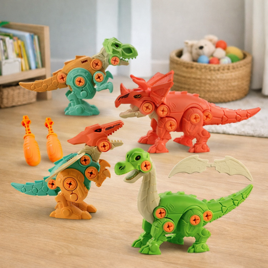 Kit 4 Dinossauros Monta e Desmonta Educativo | Brinquedo Pedagógico com Ferramentas – Brinco Lab