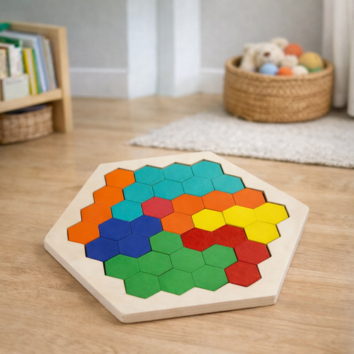 Quebra-Cabeça de Madeira Arco-Íris Montessori | Tangram Educativo Colorido para Crianças – Brinco Lab