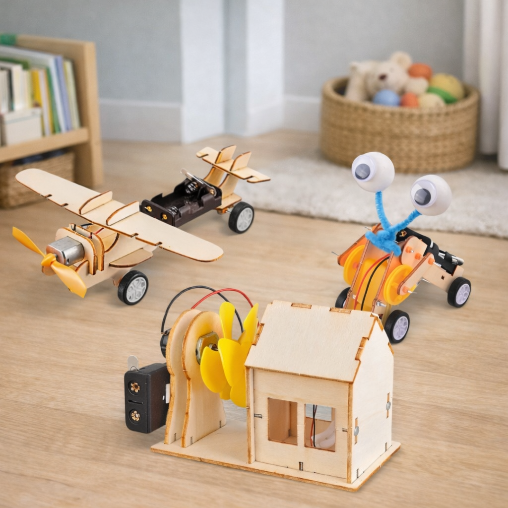Kit Brinquedos de Montar em Madeira DIY STEAM | Casa, Robô e Avião Educativos 6+ – Brinco Lab