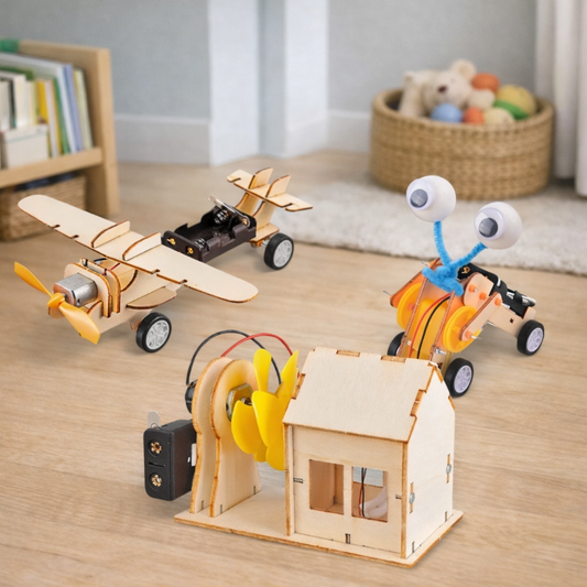 Kit Brinquedos de Montar em Madeira DIY STEAM | Casa, Robô e Avião Educativos 6+ – Brinco Lab
