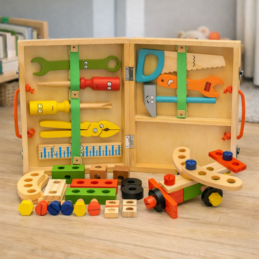 Caixa de Ferramentas de Madeira Educativa Infantil | Brinquedo de Montagem e Desmontagem 4 a 6 Anos – Brinco Lab
