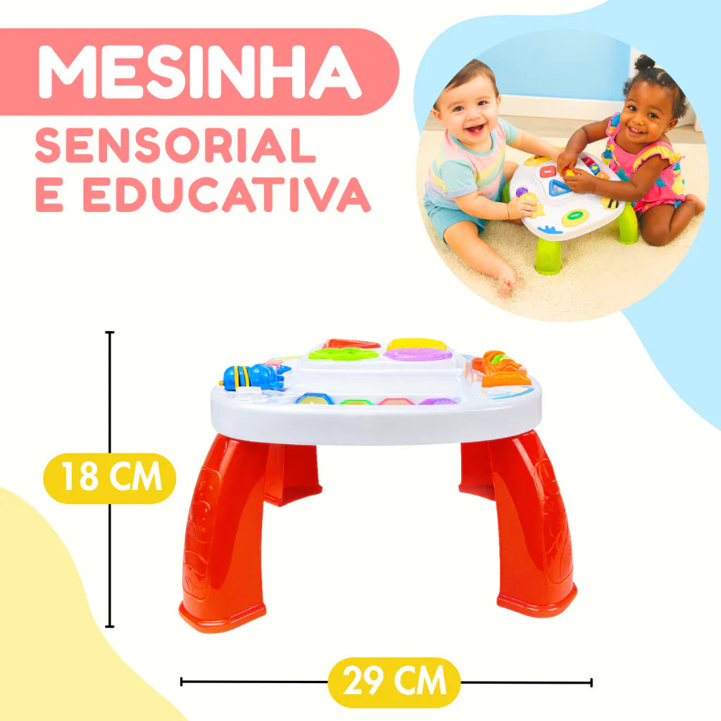 Mesinha Didática Infantil Educativa Sensorial | Mesa de Atividades Interativas para Bebês +12 Meses – Brinco Lab